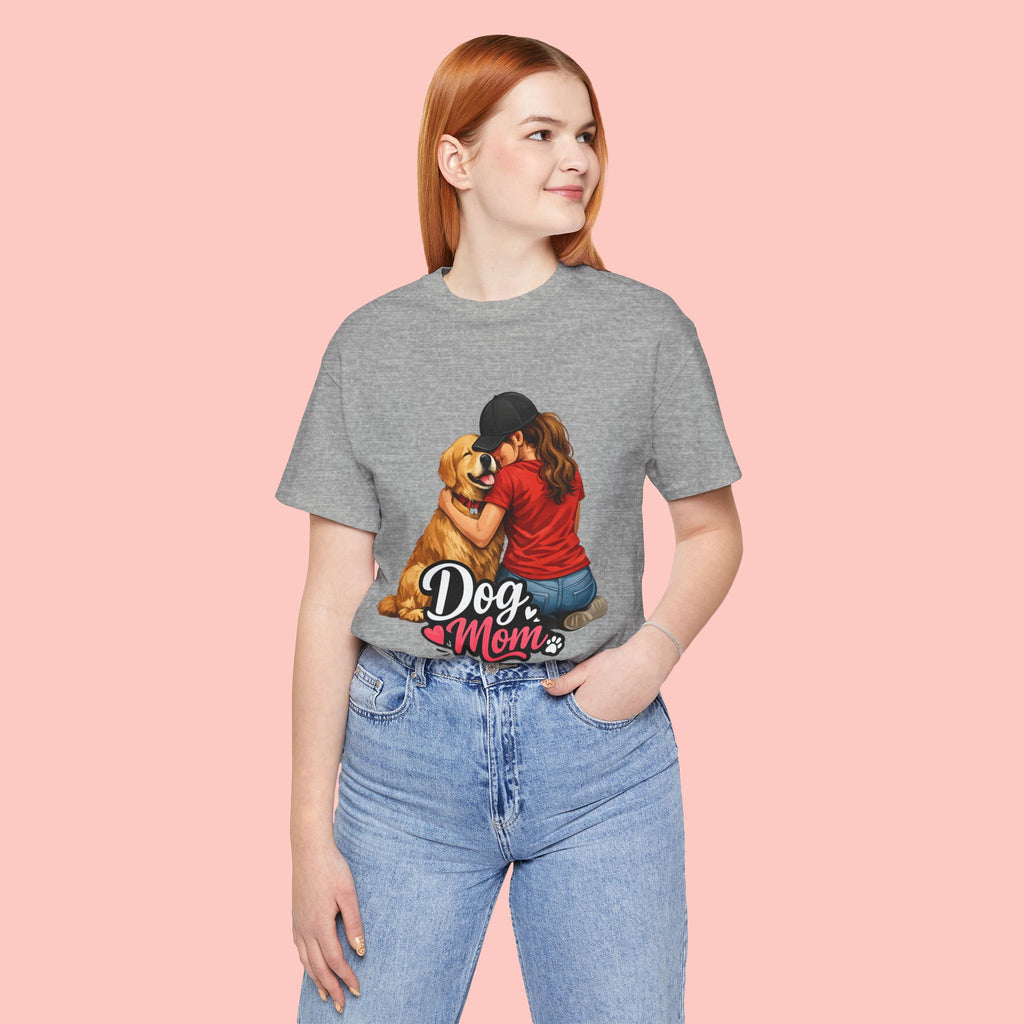 Dog Mom T-Shirt - Cute Woman Hugging Golden Retriever Tee