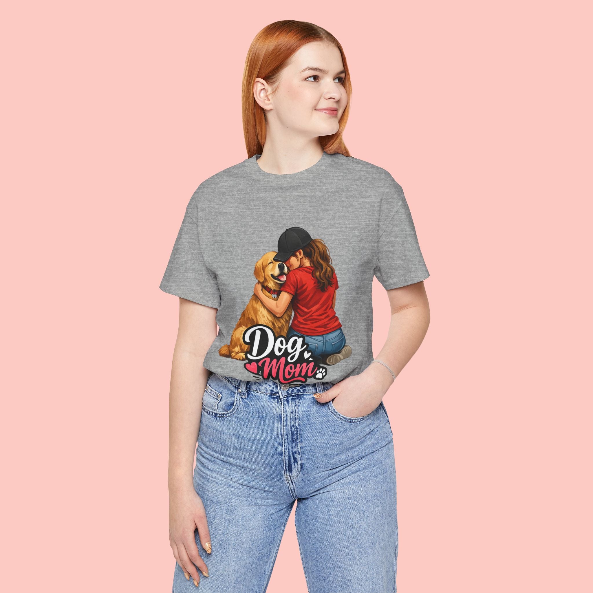 Dog Mom T-Shirt - Cute Woman Hugging Golden Retriever Tee