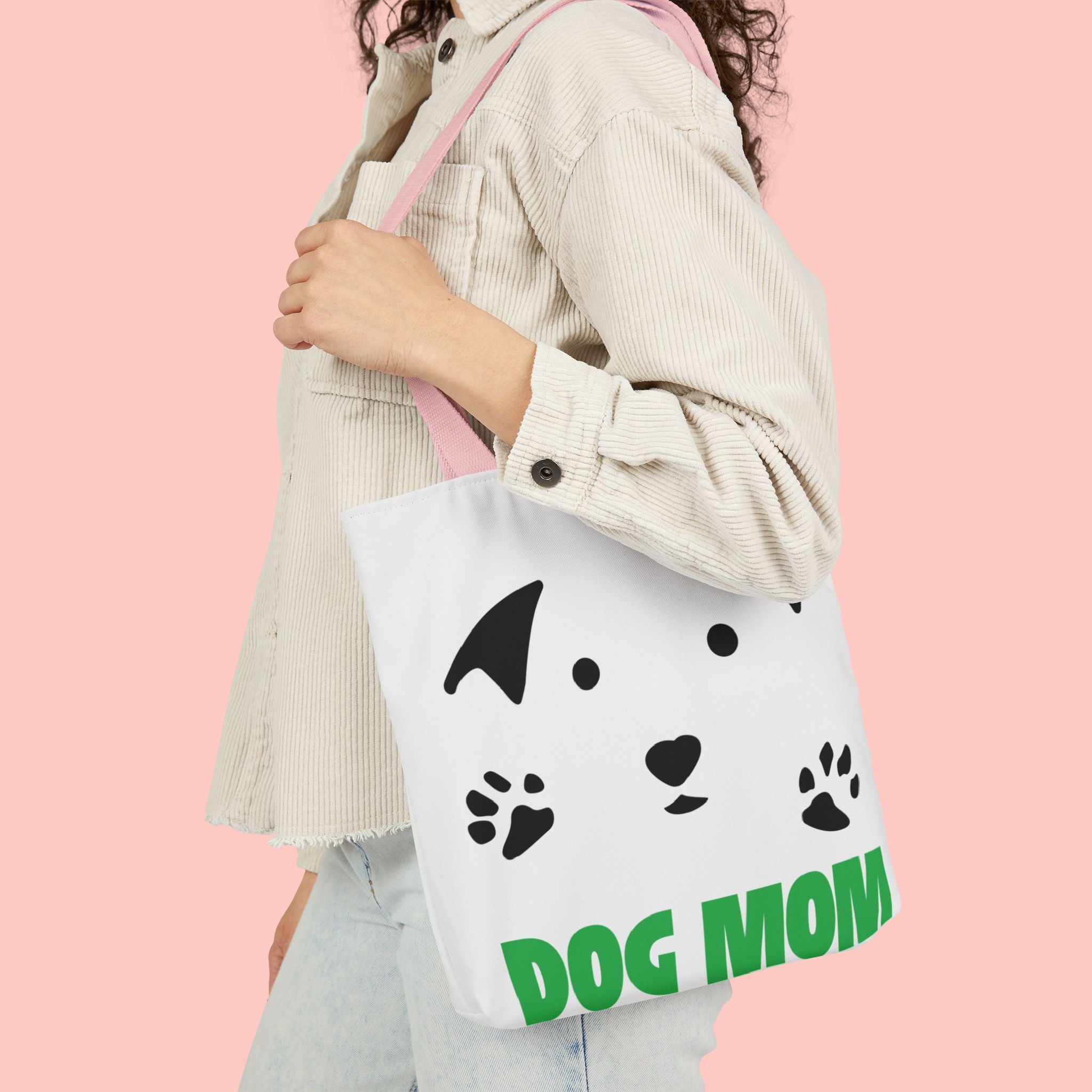 Dog Mom Canvas Tote Bag — Cute Paw Print Dog Face Tote for Pet Lovers