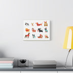 Holiday Dogs Canvas Wall Art — Cute Dachshund, Pug & Mixed Breeds in Winter Sweaters