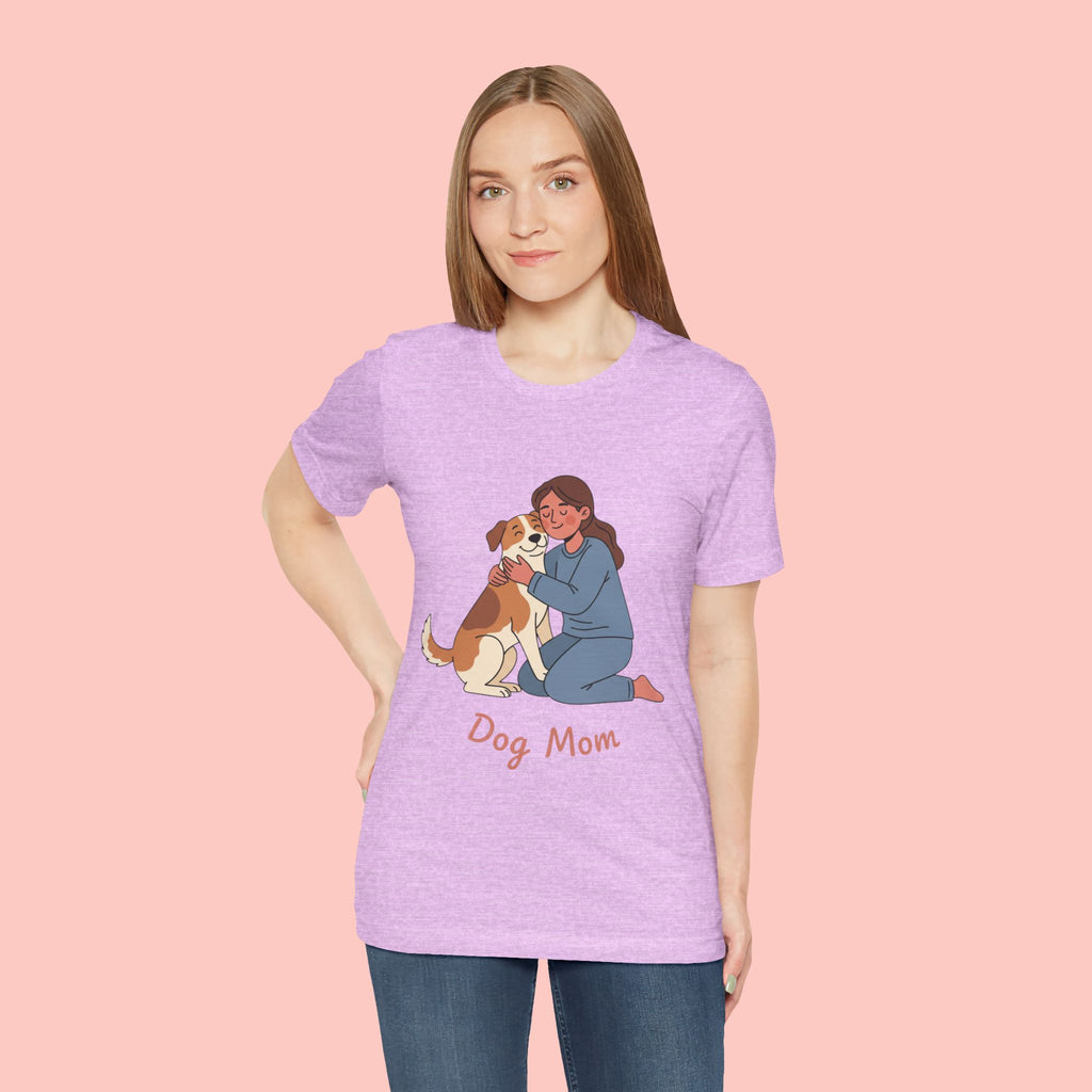 Dog Mom T‑Shirt — Cute Woman Hugging Dog Graphic Tee