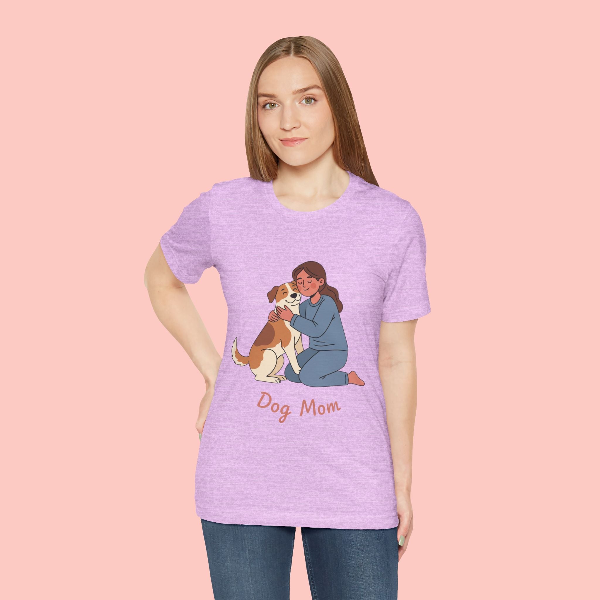 Dog Mom T‑Shirt — Cute Woman Hugging Dog Graphic Tee