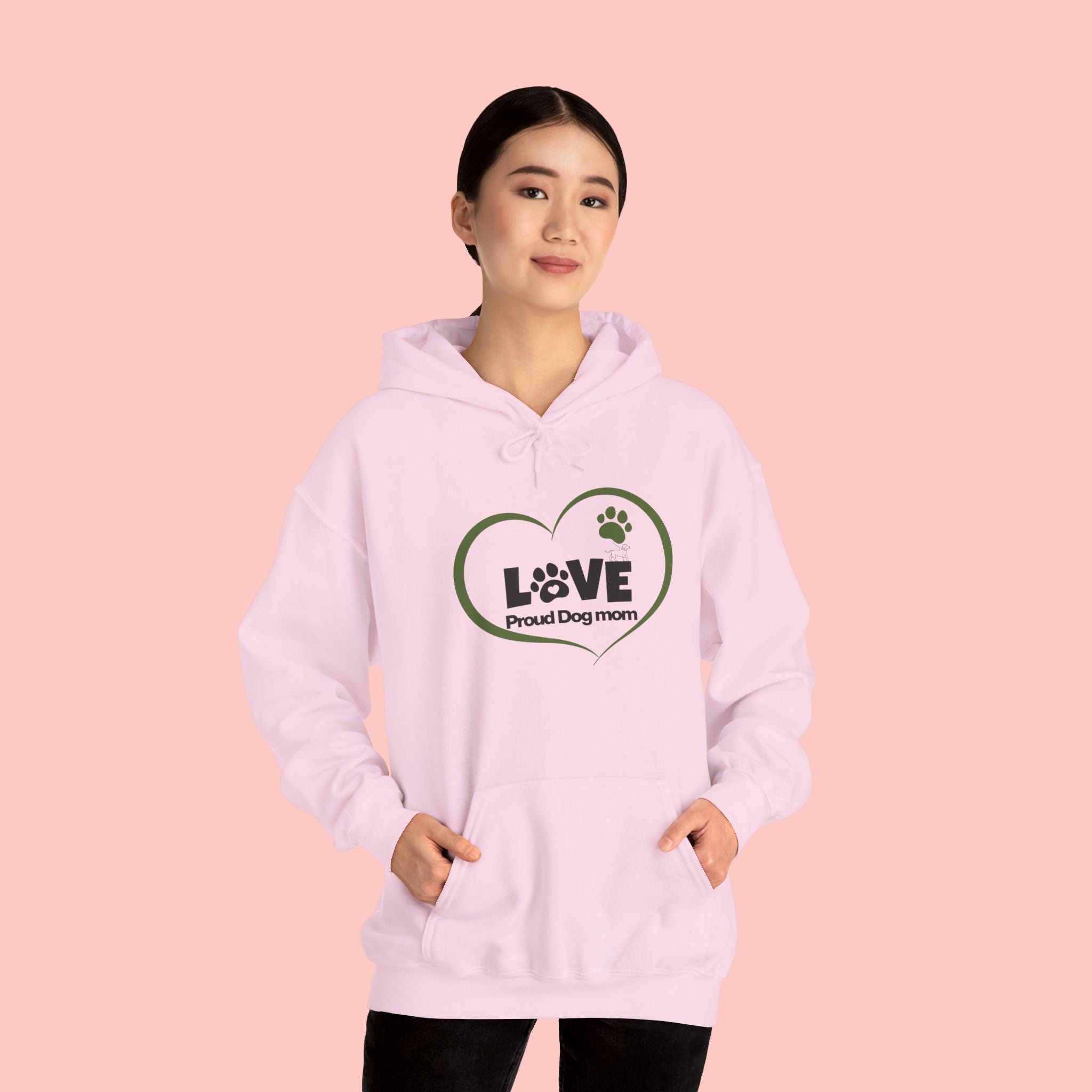 Dog Mom Heart Hoodie – "Love Proud Dog Mom" Paw Print Sweatshirt