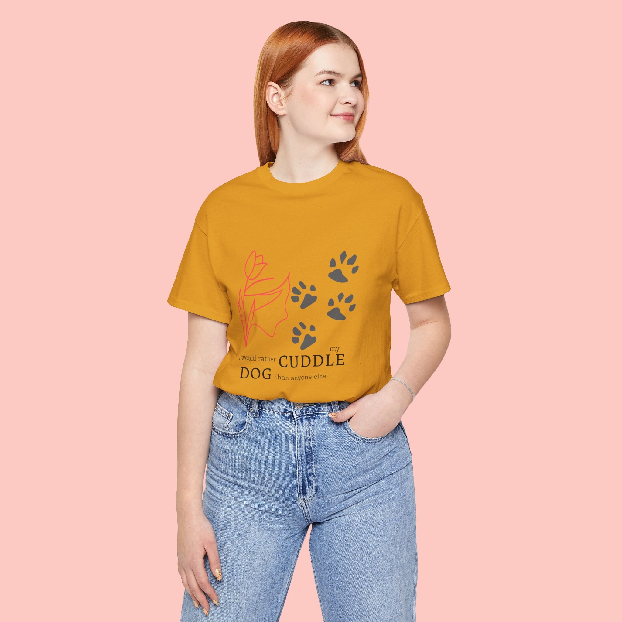 Dog Cuddle Tee – "Would Rather Cuddle My Dog" Paw Print Floral T-Shirt