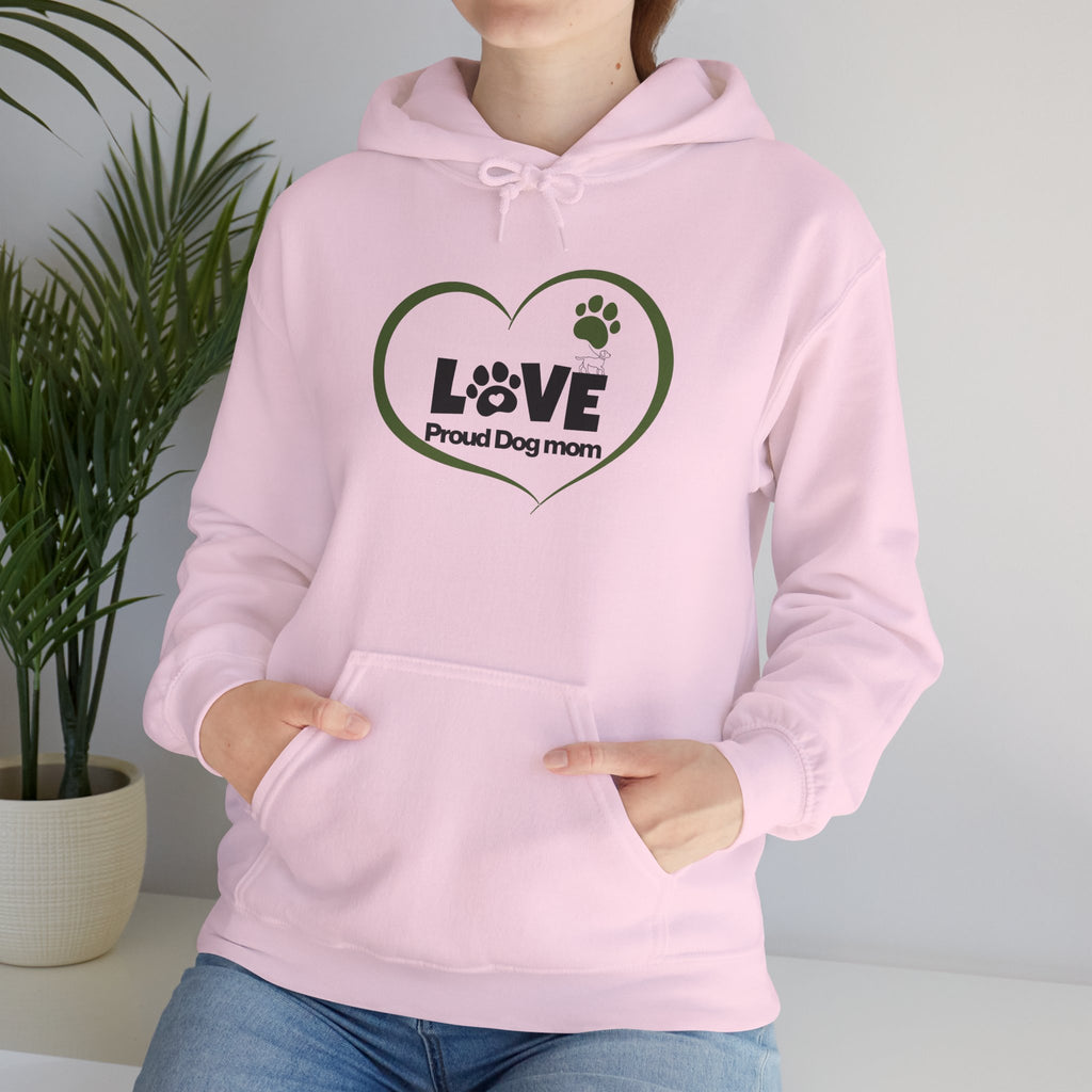 Dog Mom Heart Hoodie – "Love Proud Dog Mom" Paw Print Sweatshirt
