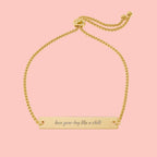 Engravable Gold Bar Bracelet – Adjustable Personalized Message Bracelet