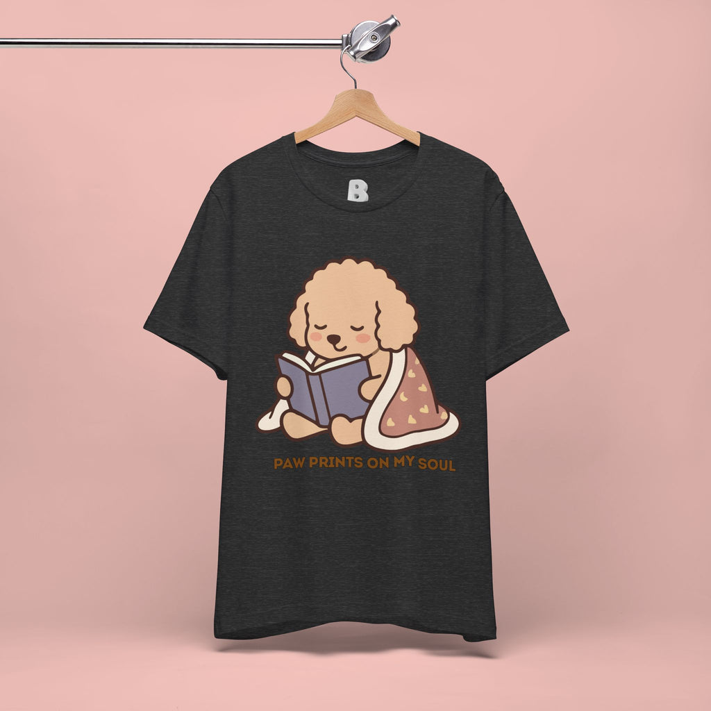 Paw Prints On My Soul T‑Shirt — Cute Reading Puppy Graphic Tee