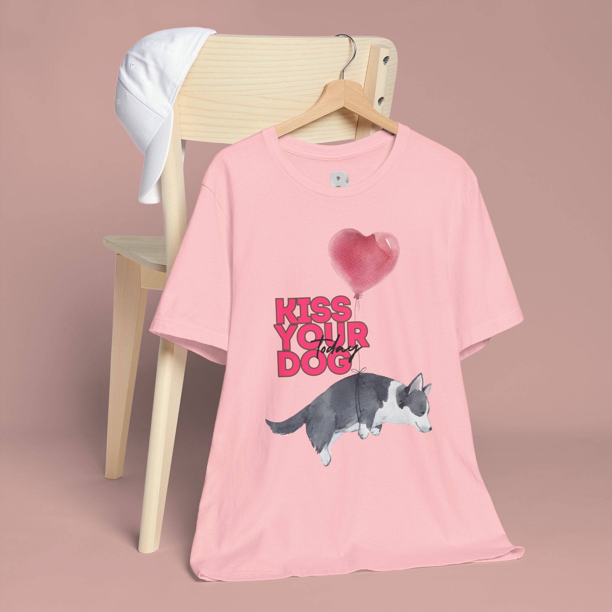 Kiss Your Dog T-Shirt — Cute Corgi with Heart Balloon Pet Lover Tee
