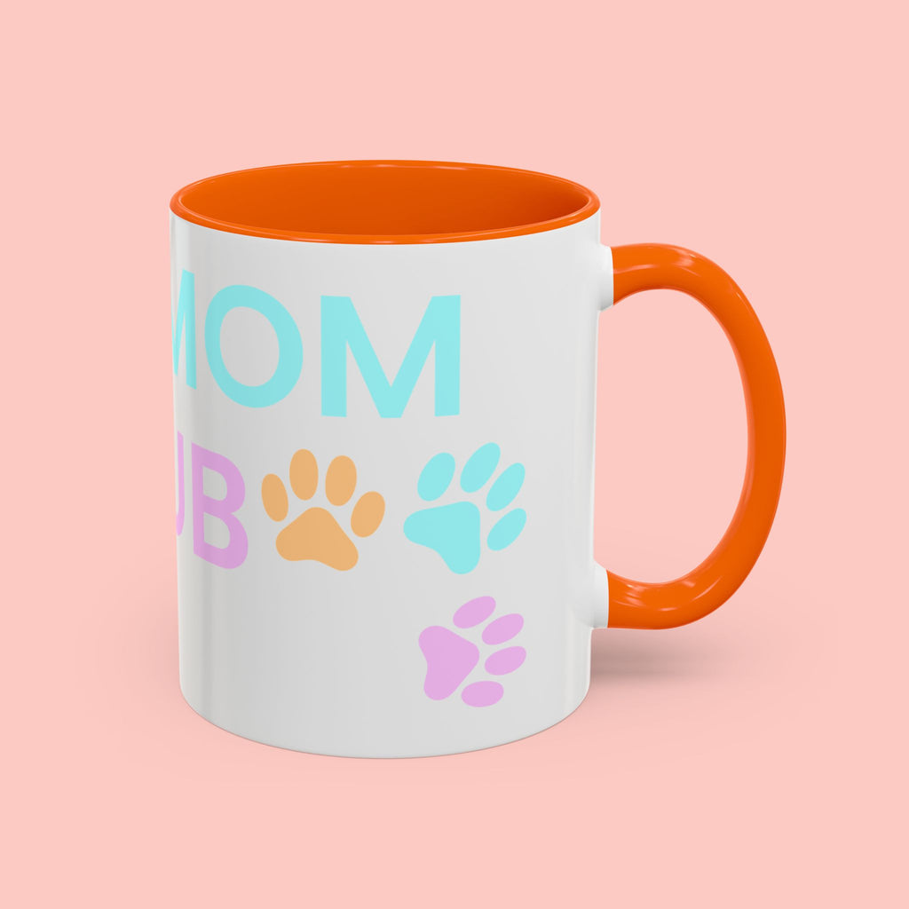 Dog Mom Club Accent Coffee Mug – Colorful Paw Print 11/15oz