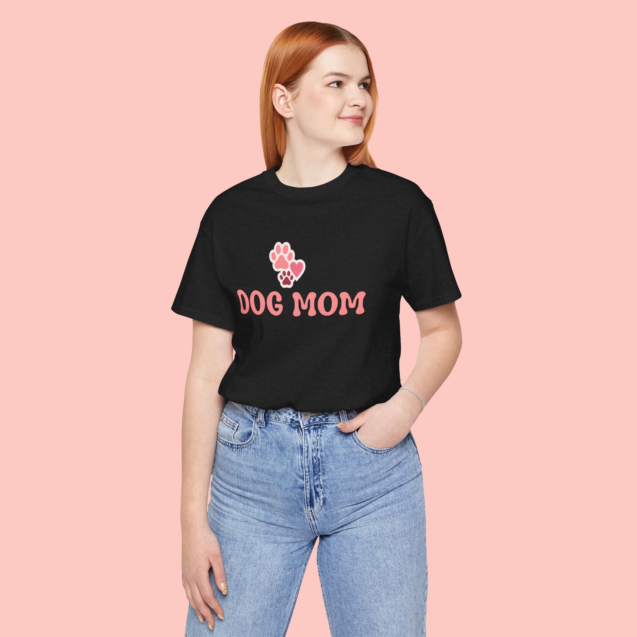 Dog Mom T-Shirt — Pink Paw Graphic Tee for Dog Lovers