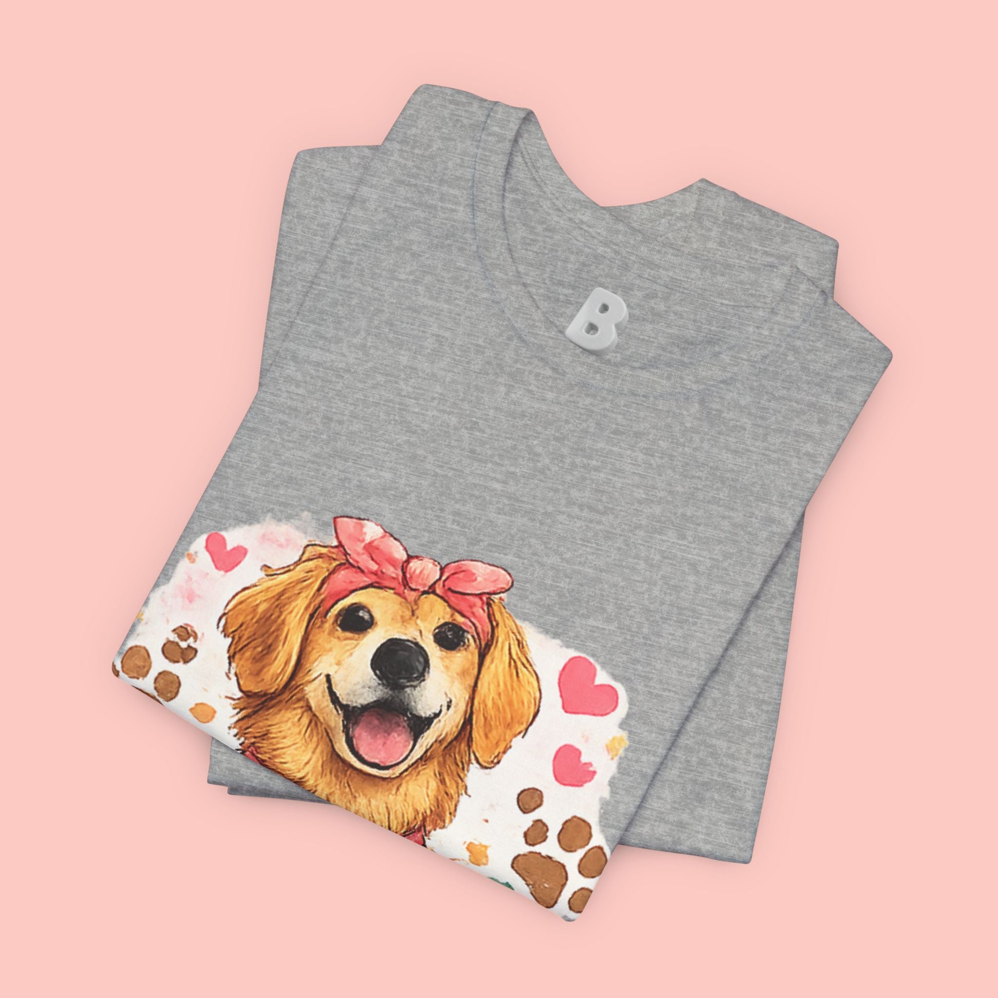 Dog Mom T-Shirt – Cute Golden Retriever Design with Hearts & Paw Prints