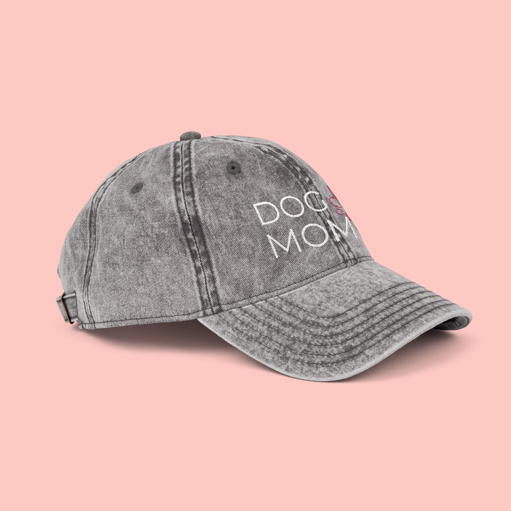 Vintage Embroidered 'DOG MOM' Cap — Washed Red Baseball Hat for Dog Lovers
