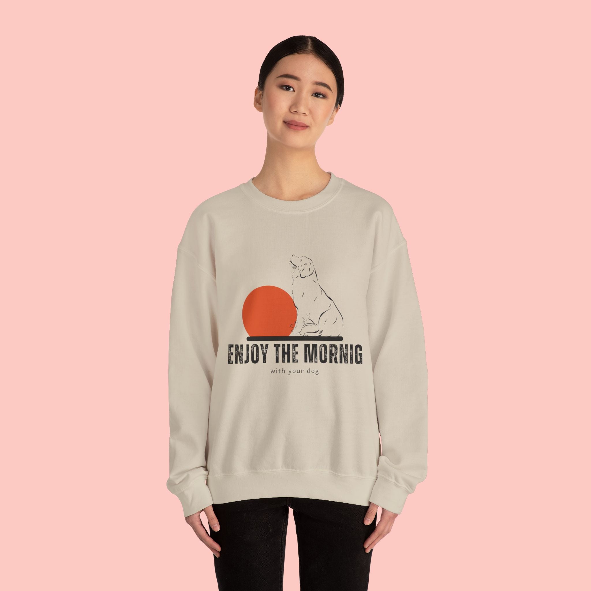 Enjoy the Morning Dog Crewneck Sweatshirt — Sunrise Labrador Graphic