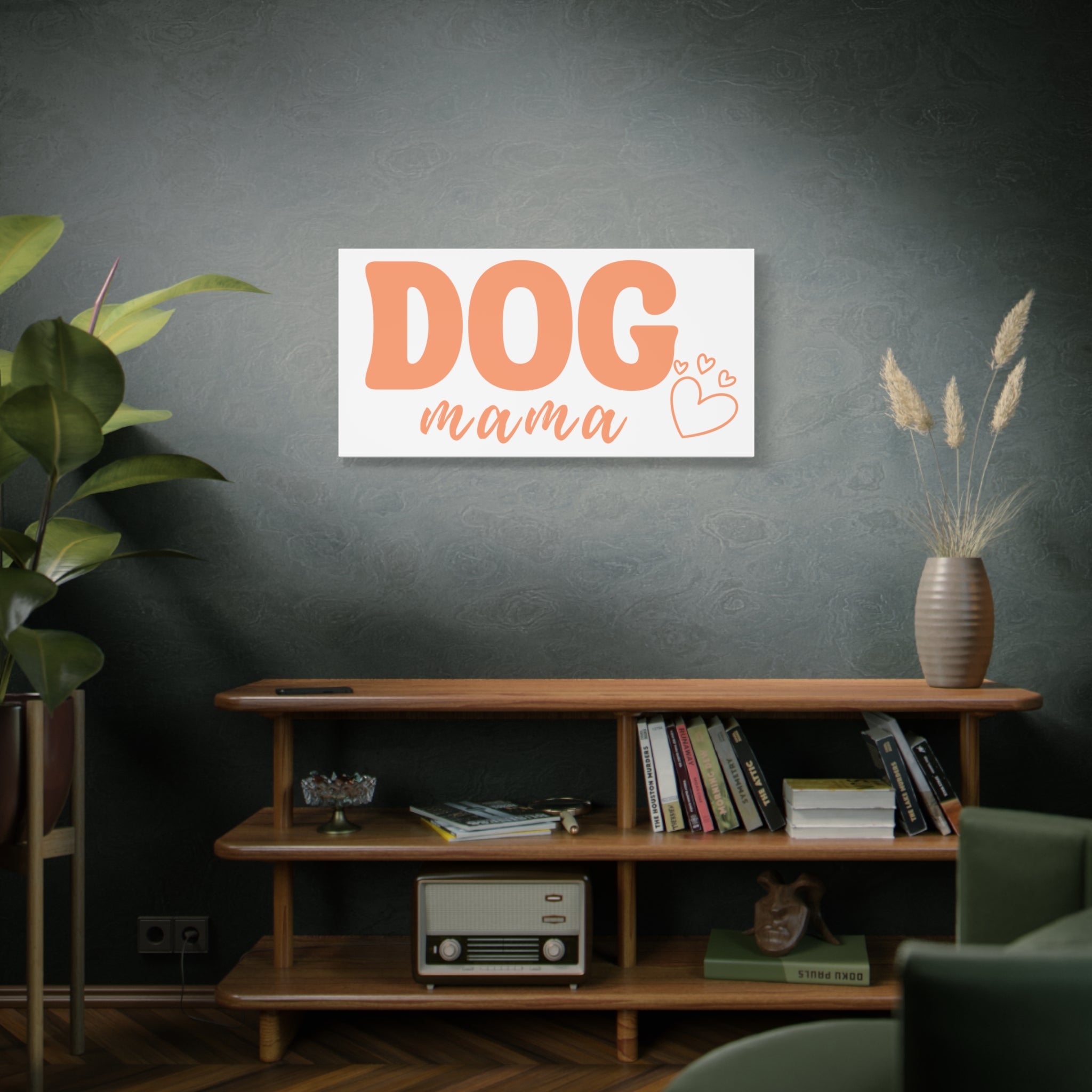 Dog Mama Matte Canvas Wall Art – Peach Script Pet Lover Decor