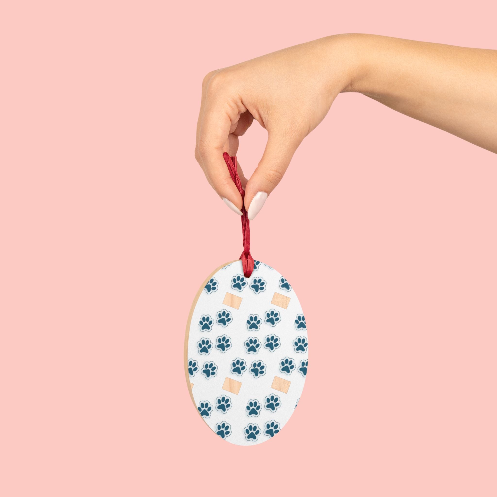Bell Wooden Ornament with Paw Print & Bandage Pattern — Pet Memorial Holiday Decoration