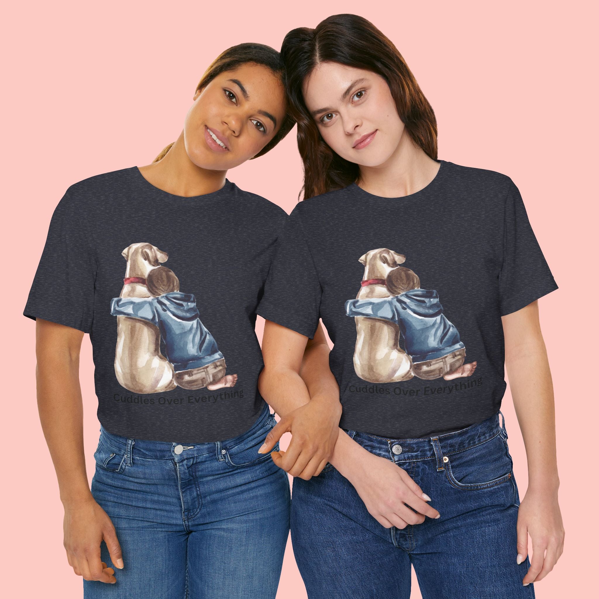 Cuddles Over Everything Tee — Boy Hugging Dog Animal Lover T-Shirt