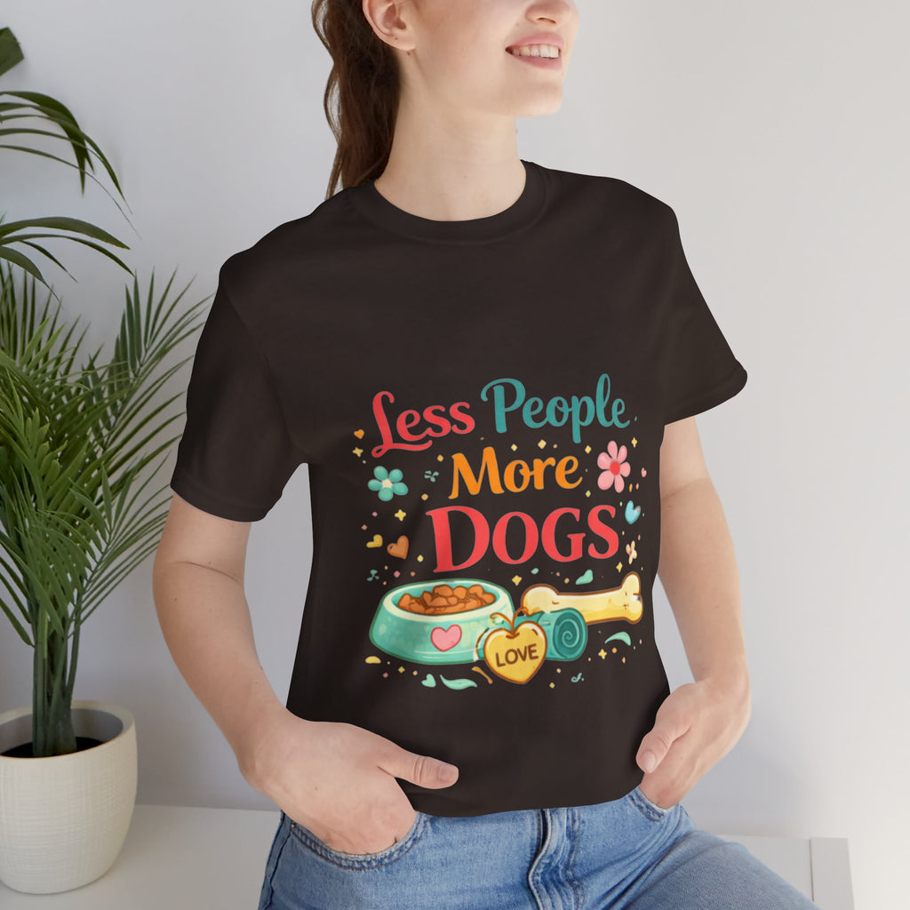 Less People More Dogs T-Shirt – Cute Dog Bowl & Bone Graphic Tee