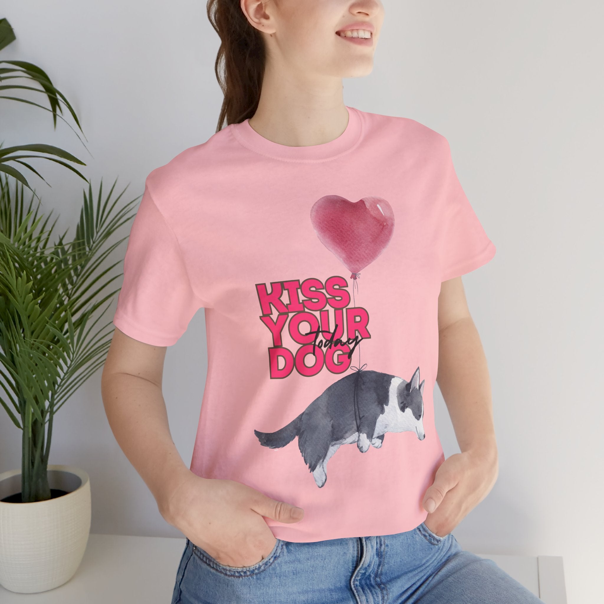 Kiss Your Dog T-Shirt — Cute Corgi with Heart Balloon Pet Lover Tee