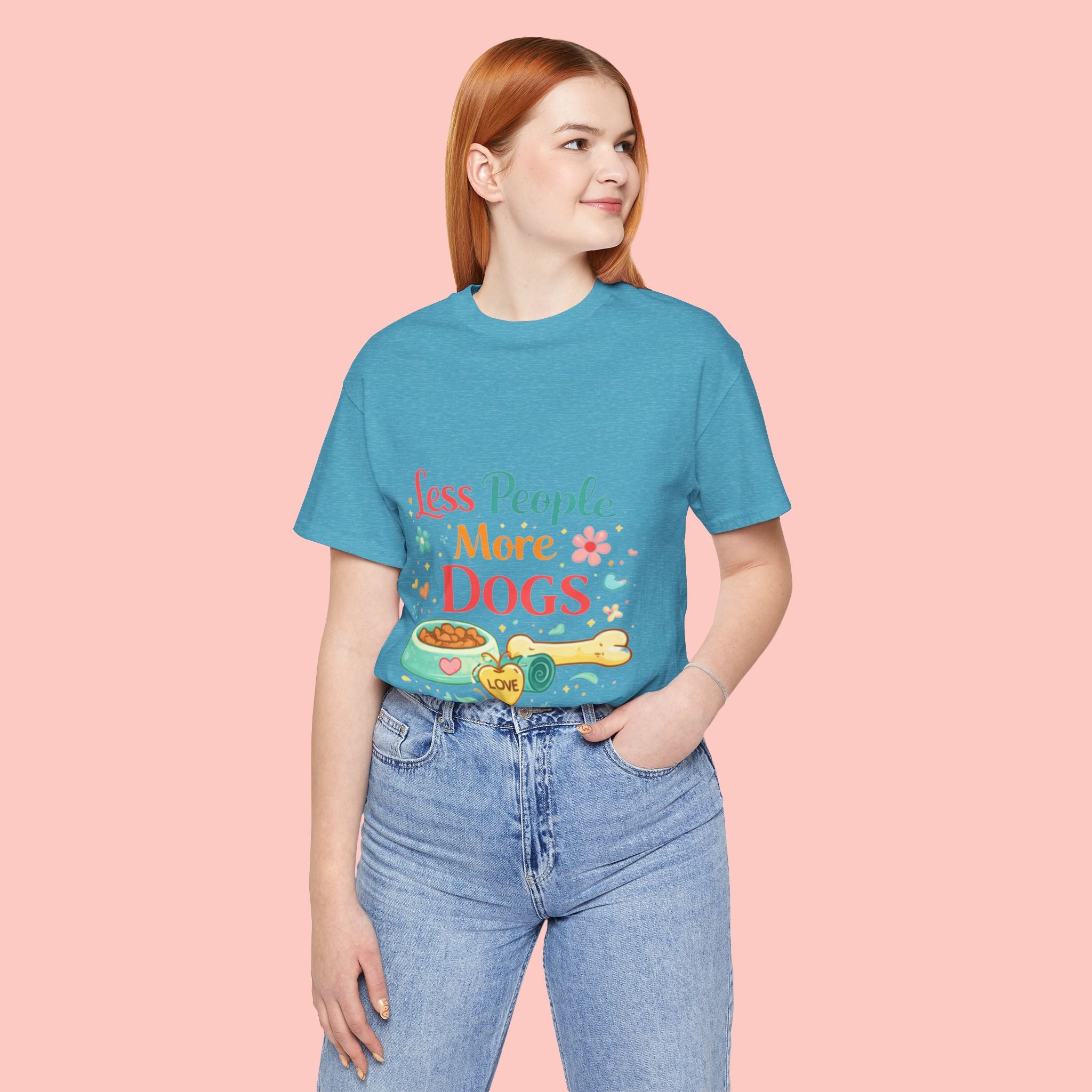 Less People More Dogs T-Shirt – Cute Dog Bowl & Bone Graphic Tee