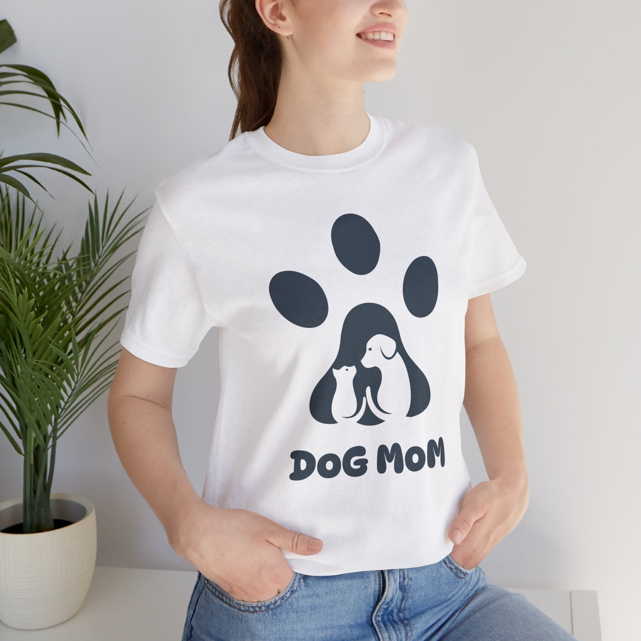 Dog Mom T‑Shirt — Paw Print with Dog & Puppy Graphic