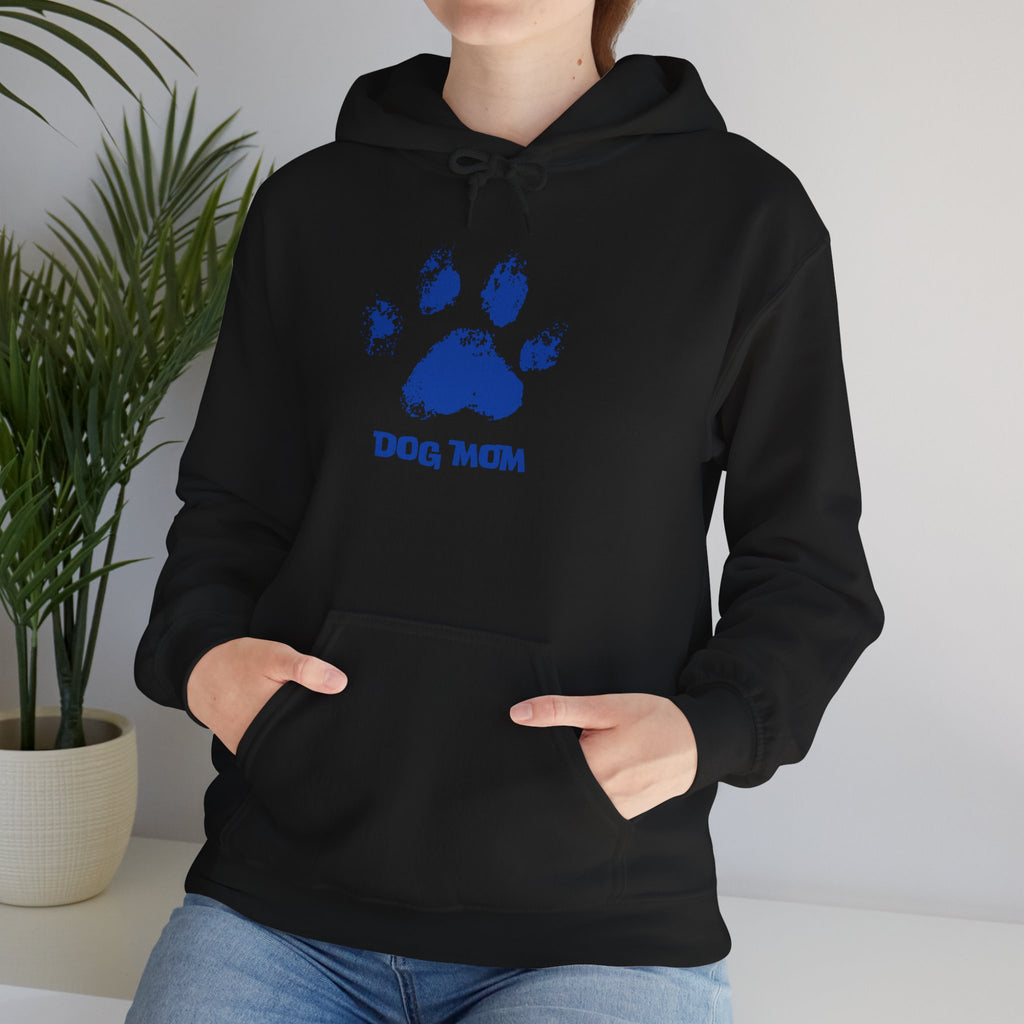 Dog Mom Paw Print Hoodie – Cute Pet Lover Sweatshirt, Blue Paw 'DOG MOM' Design