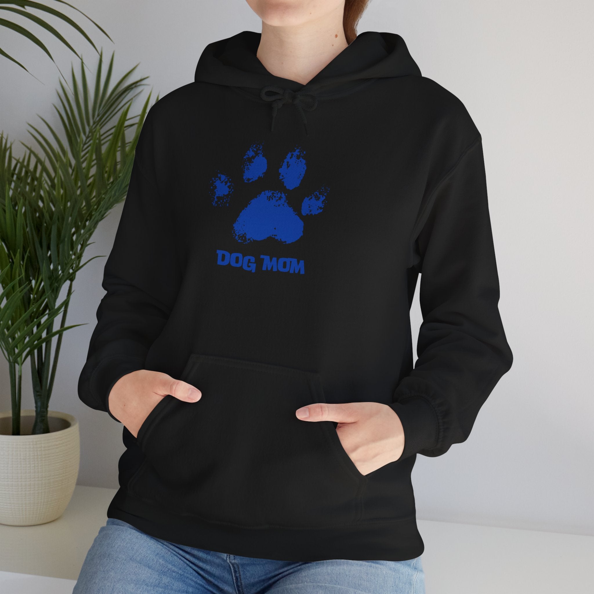 Dog Mom Paw Print Hoodie – Cute Pet Lover Sweatshirt, Blue Paw 'DOG MOM' Design