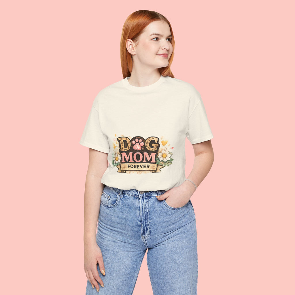 Dog Mom Forever T‑Shirt — Floral Paw Print Tee for Pet Lovers