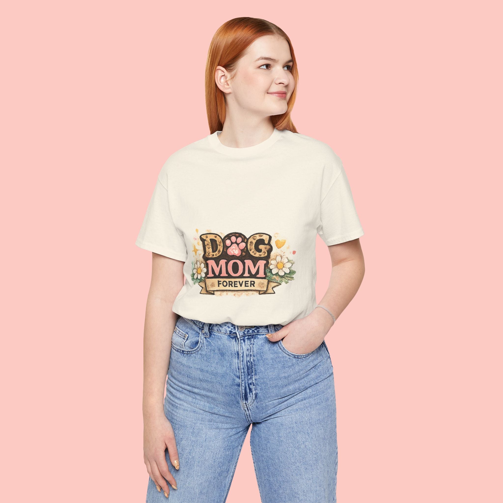 Dog Mom Forever T‑Shirt — Floral Paw Print Tee for Pet Lovers