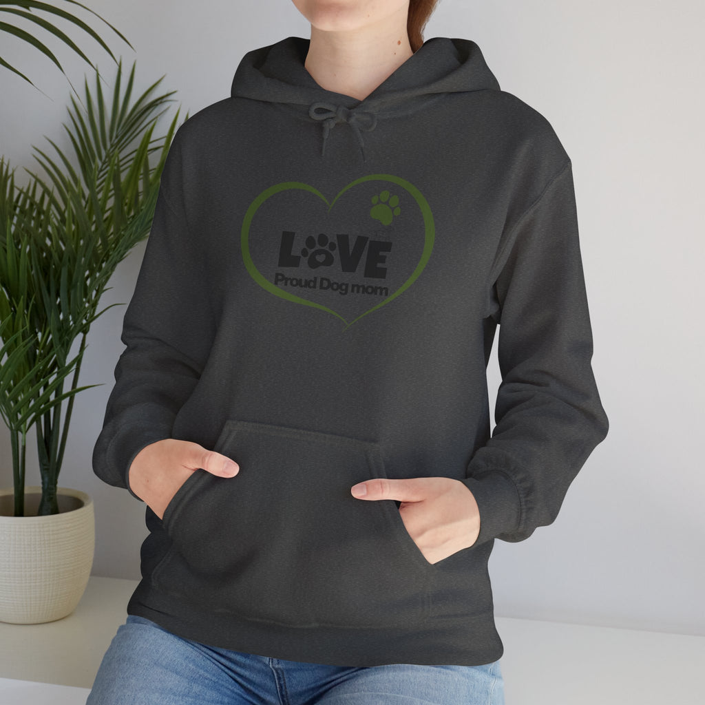 Dog Mom Heart Hoodie – "Love Proud Dog Mom" Paw Print Sweatshirt