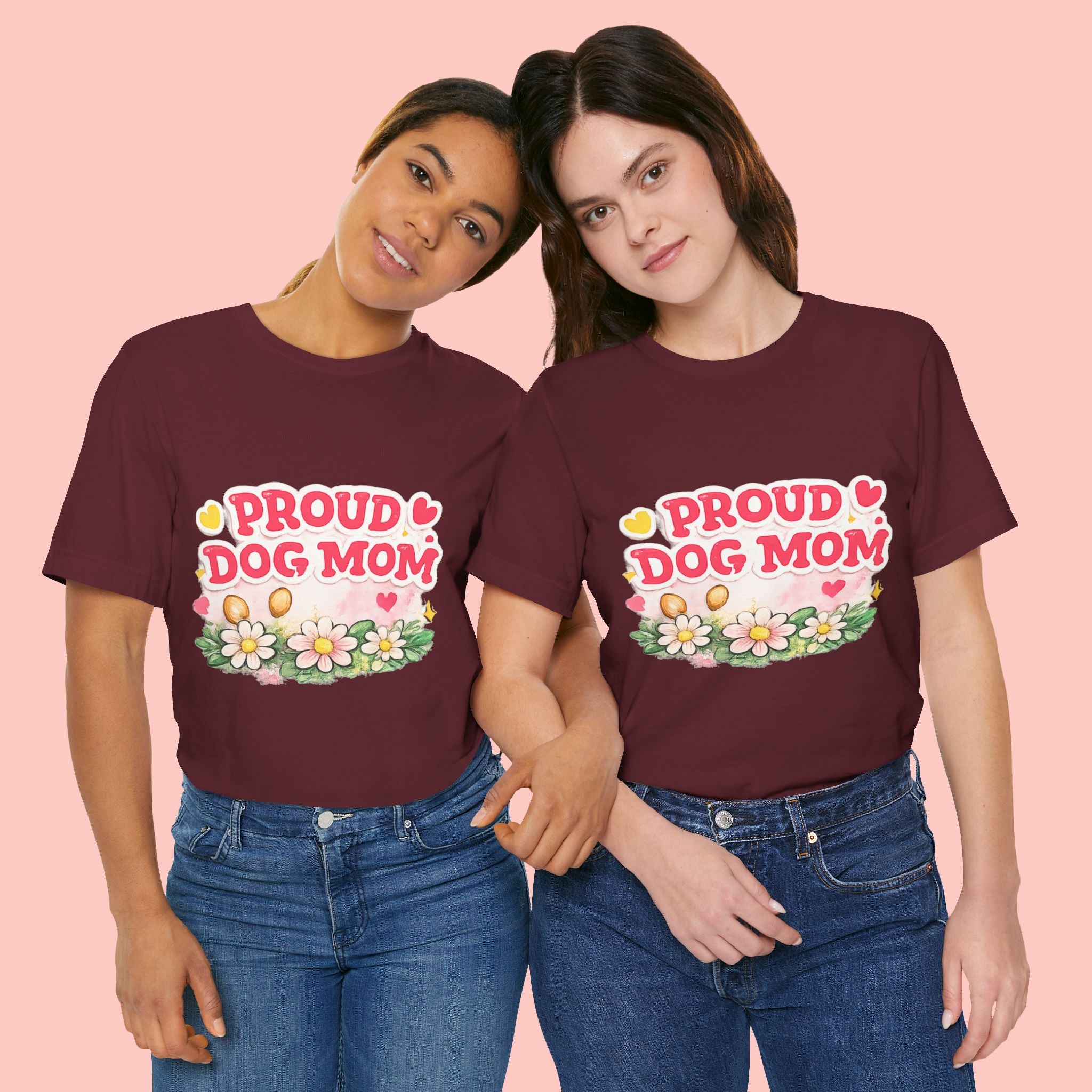 Proud Dog Mom Tee – Floral Retro Heart Design