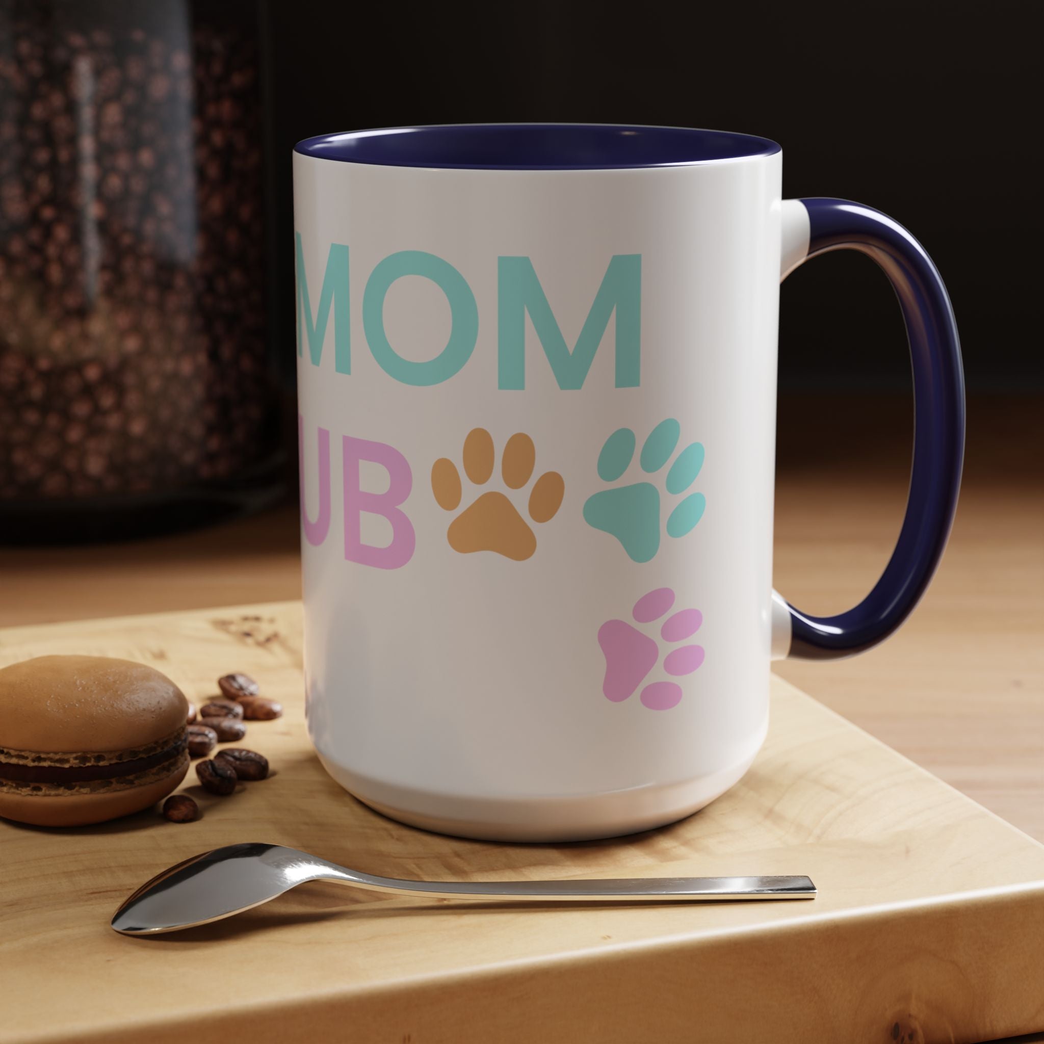 Dog Mom Club Accent Coffee Mug – Colorful Paw Print 11/15oz