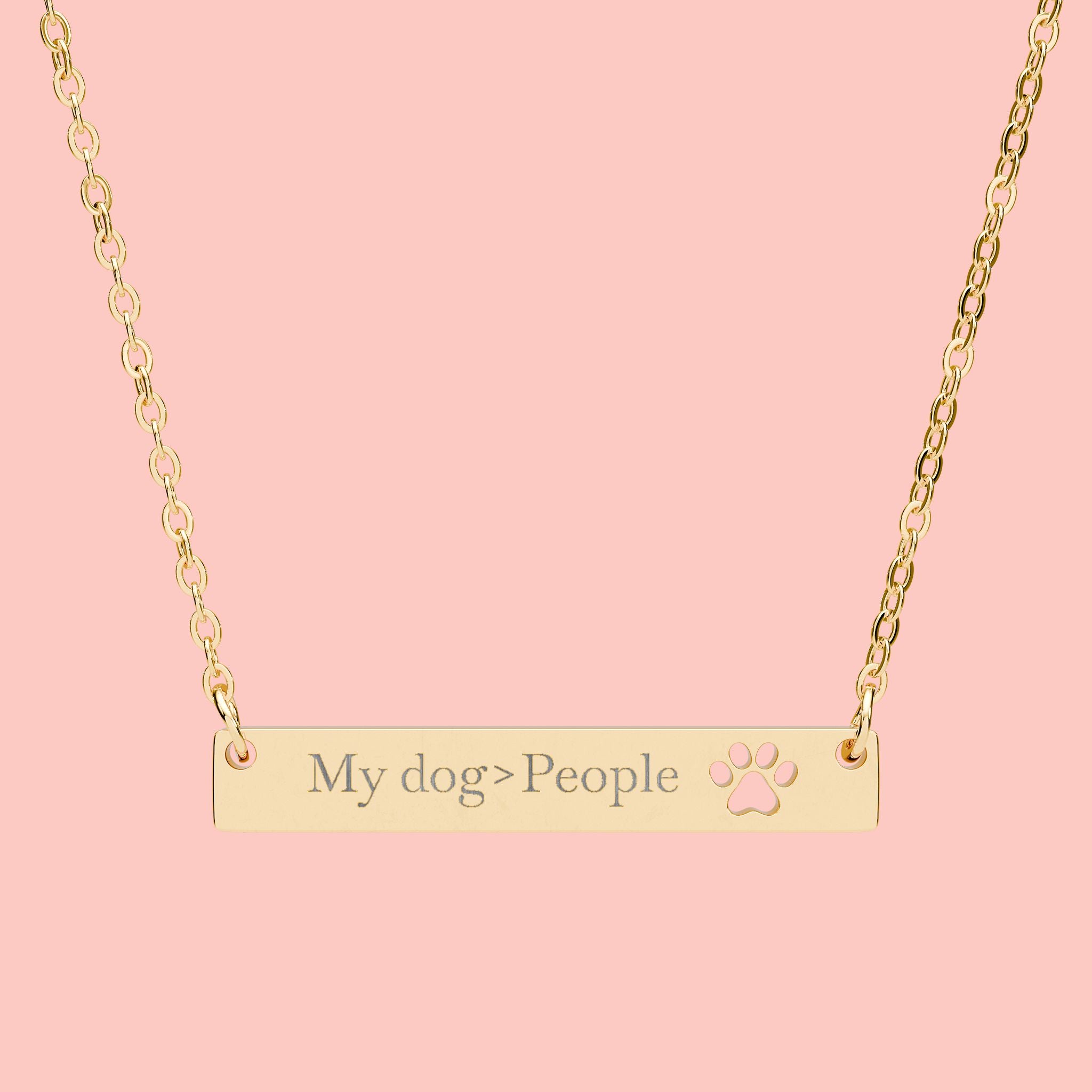 Cutout Paw Bar Necklace — Engraved "My dog People" Pet Lover Jewelry