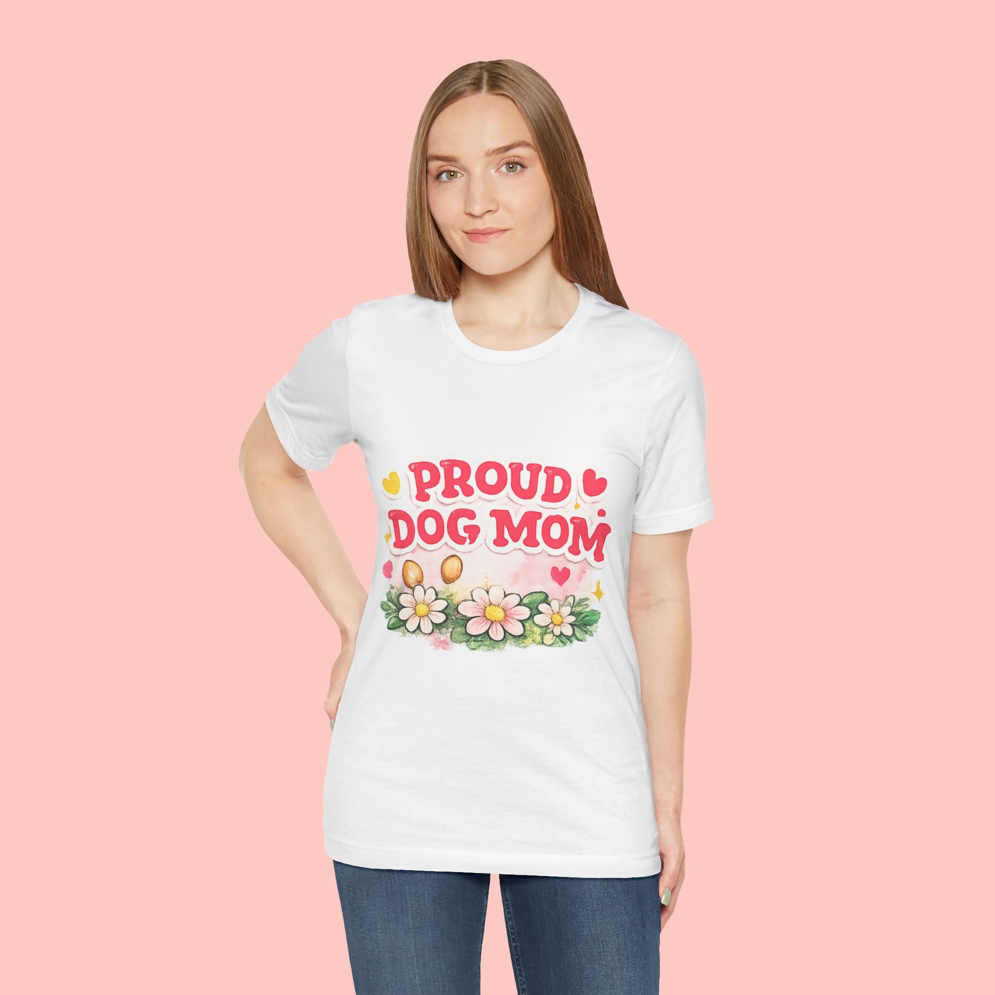 Proud Dog Mom Tee – Floral Retro Heart Design