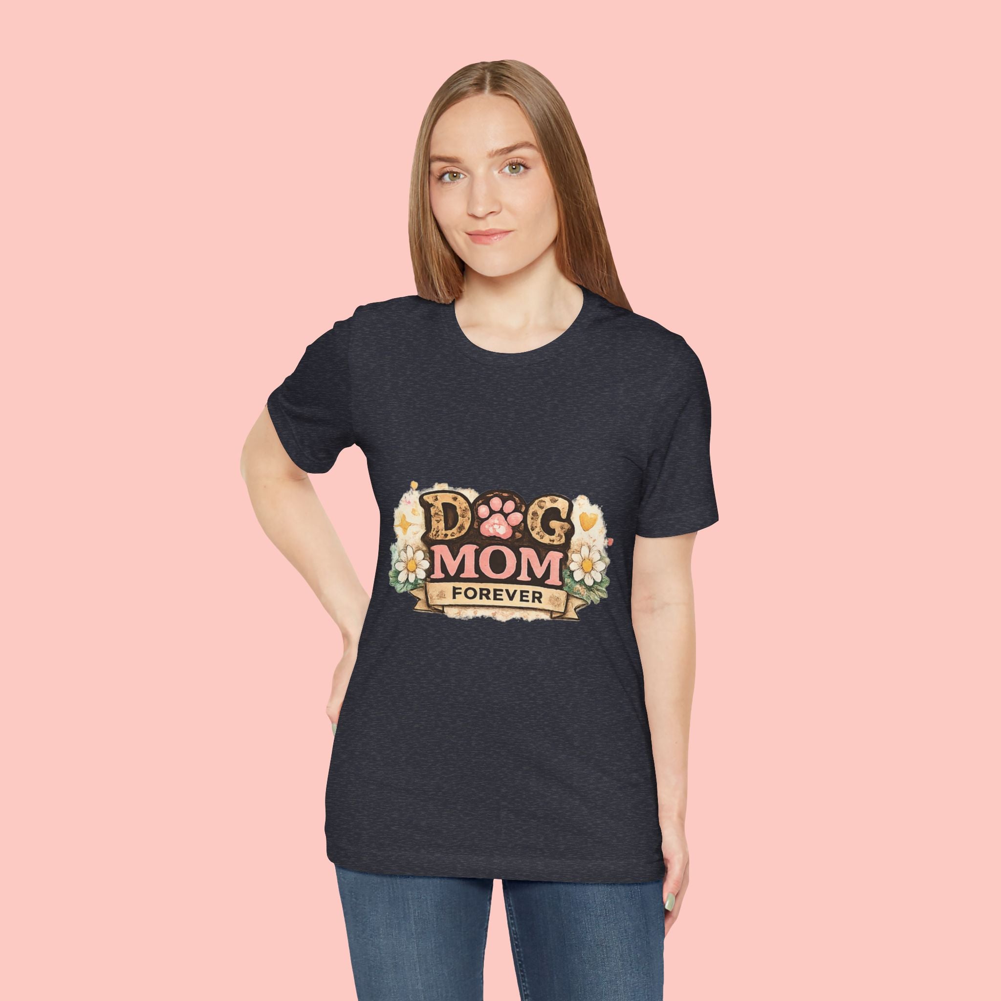 Dog Mom Forever T‑Shirt — Floral Paw Print Tee for Pet Lovers