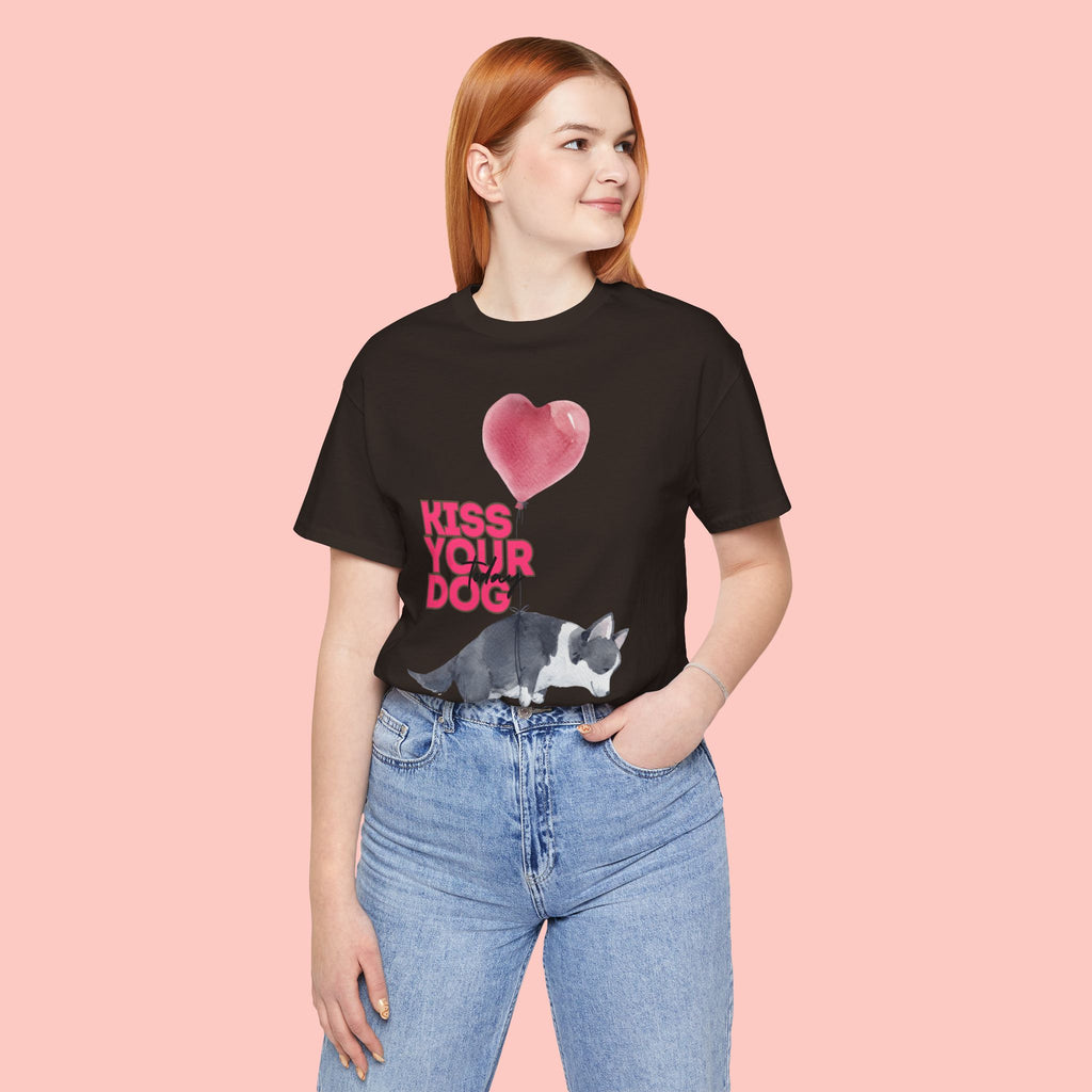 Kiss Your Dog T-Shirt — Cute Corgi with Heart Balloon Pet Lover Tee