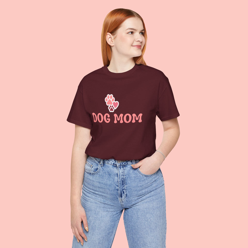 Dog Mom T-Shirt — Pink Paw Graphic Tee for Dog Lovers