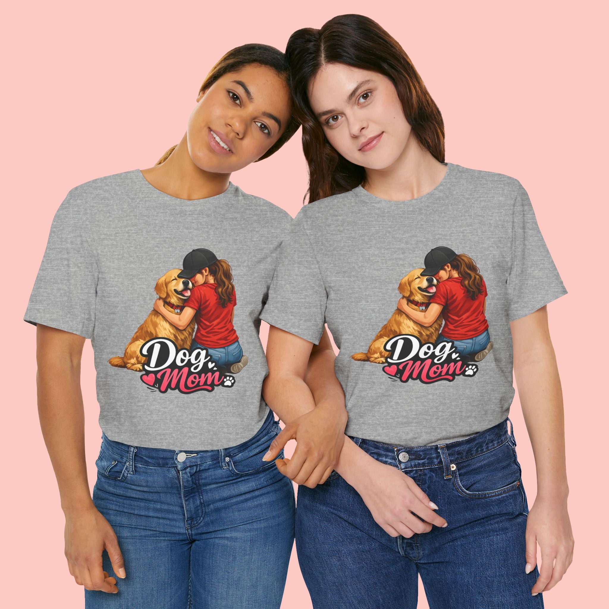 Dog Mom T-Shirt - Cute Woman Hugging Golden Retriever Tee