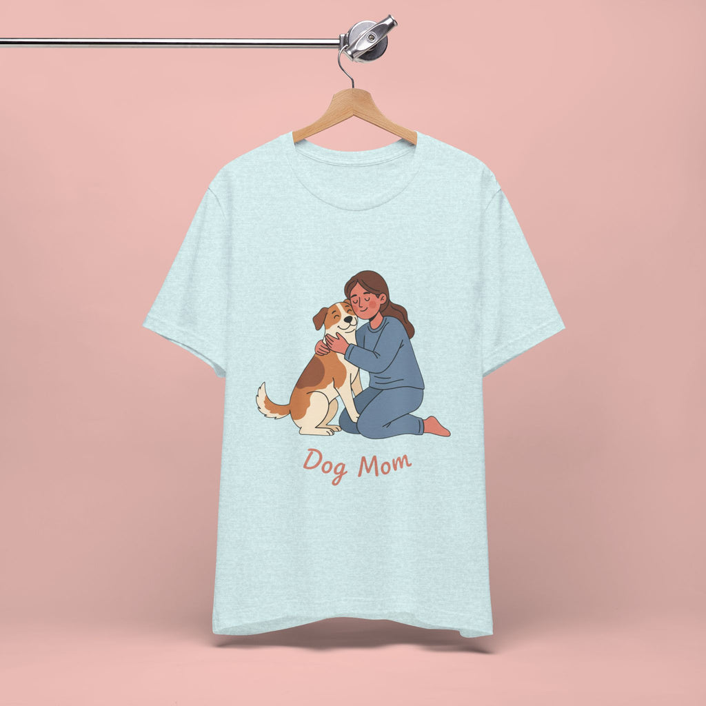 Dog Mom T‑Shirt — Cute Woman Hugging Dog Graphic Tee