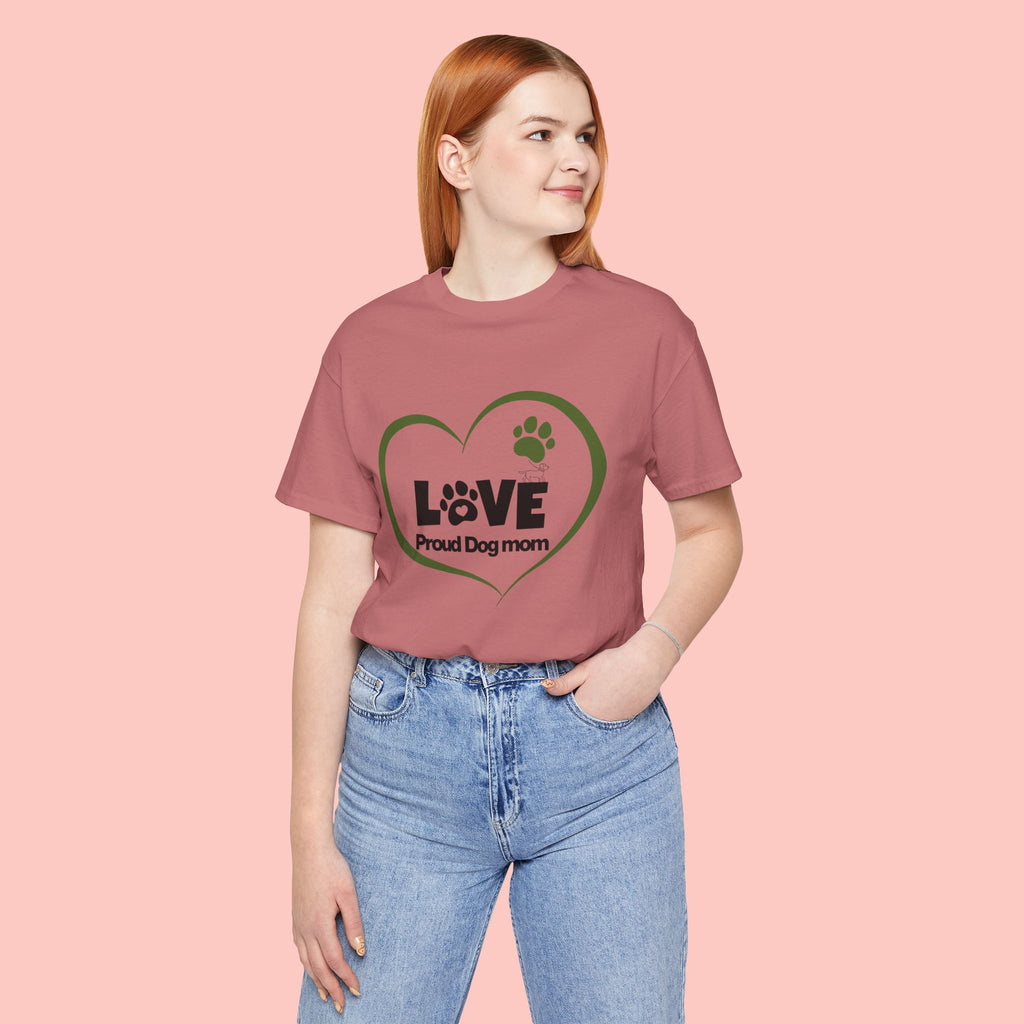 Dog Mom Love T-Shirt — "LOVE Proud Dog Mom" Heart Paw Tee