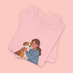 Dog Mom T‑Shirt — Cute Woman Hugging Dog Graphic Tee