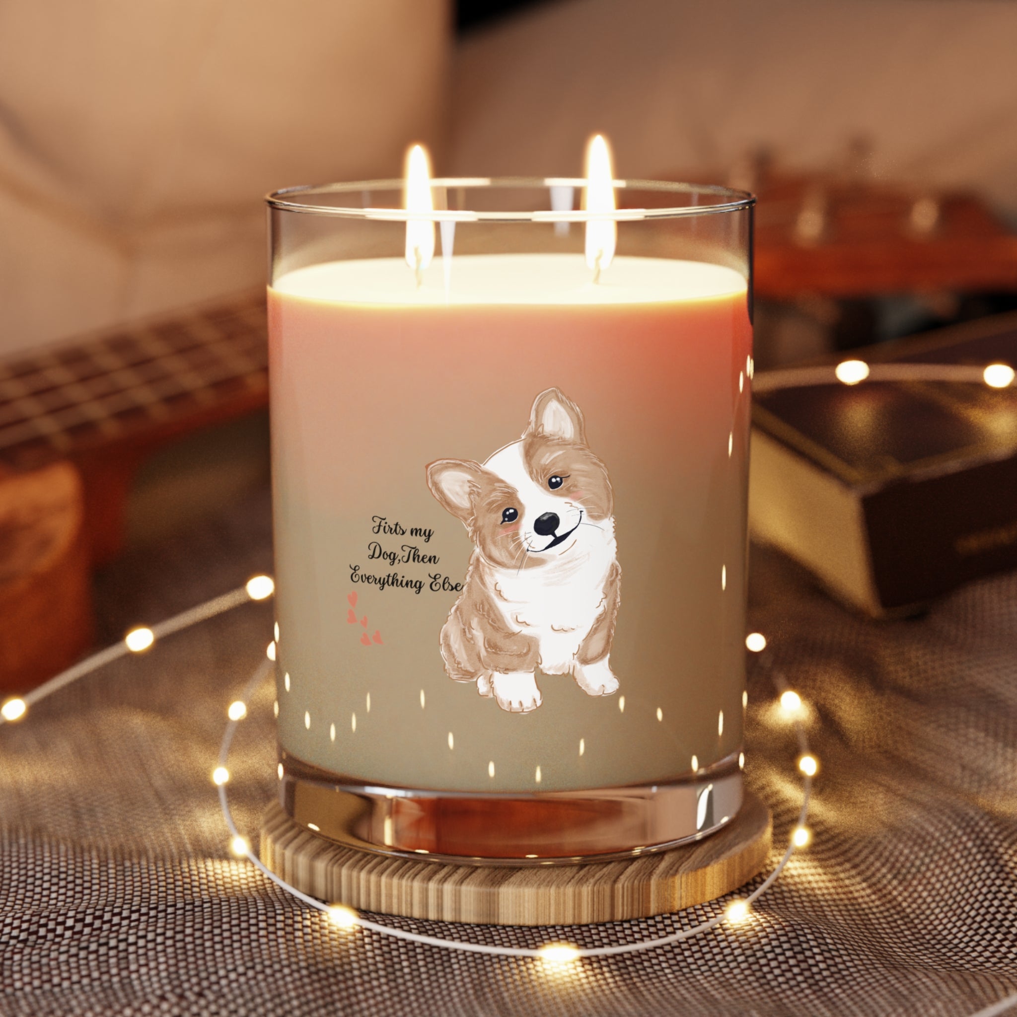 Corgi Scented Candle — 11oz Glass Candle with Cute Puppy Illustration