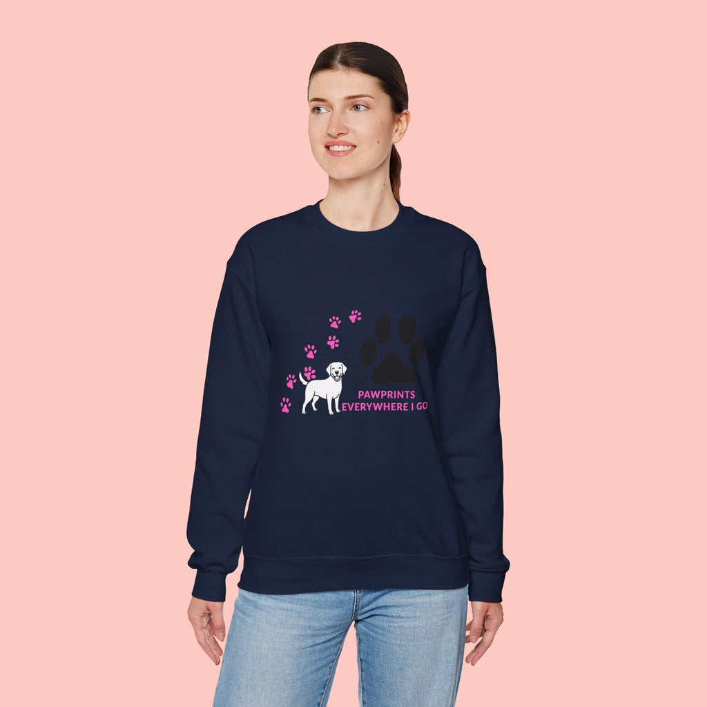 Crewneck Sweatshirt — "Pawprints Everywhere I Go" Dog Lover Graphic