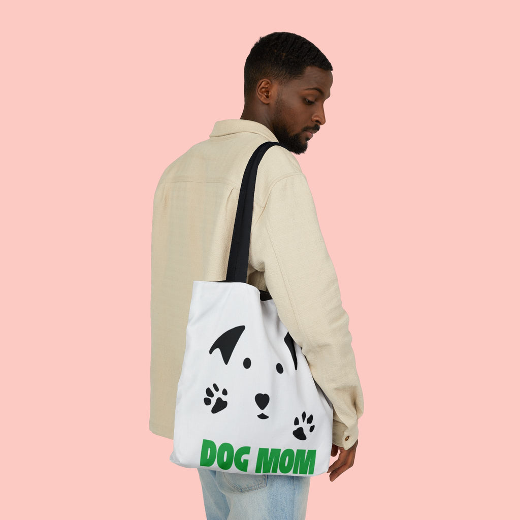 Dog Mom Canvas Tote Bag — Cute Paw Print Dog Face Tote for Pet Lovers