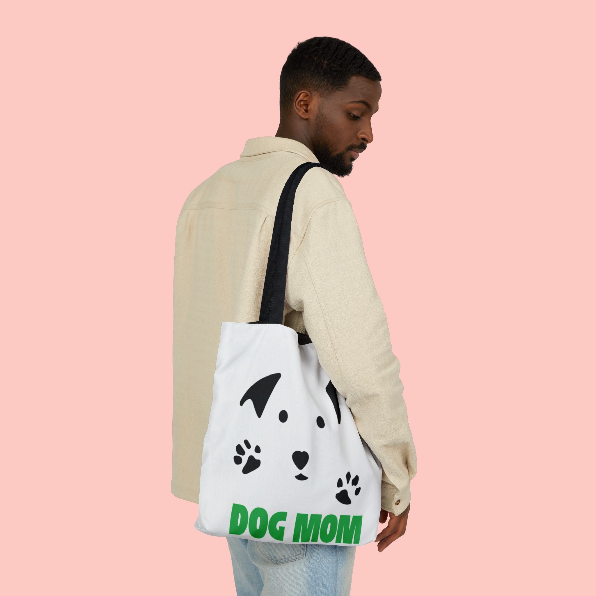 Dog Mom Canvas Tote Bag — Cute Paw Print Dog Face Tote for Pet Lovers