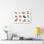 Holiday Dogs Canvas Wall Art — Cute Dachshund, Pug & Mixed Breeds in Winter Sweaters