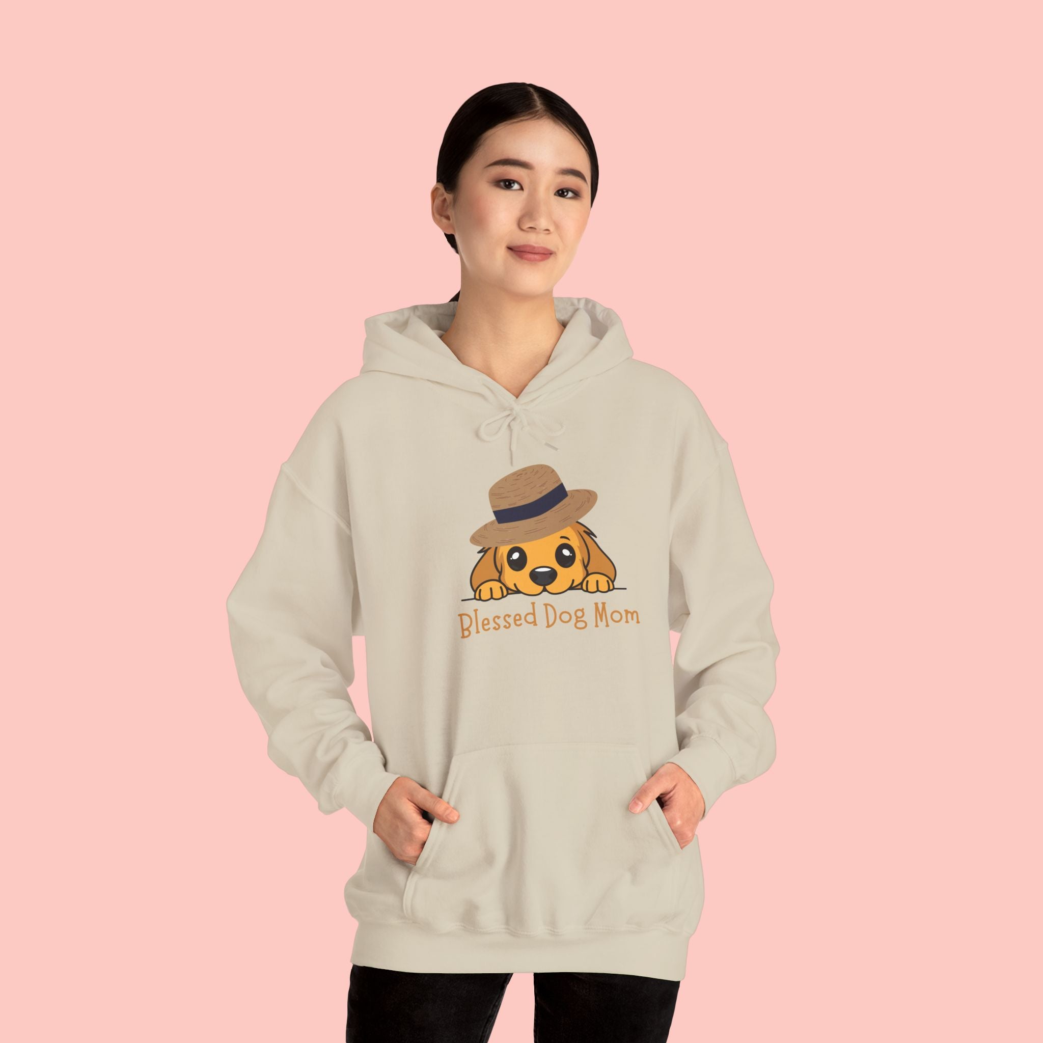 Dog Mom Hoodie - "Blessed Dog Mom" Cute Puppy Hat Sweatshirt
