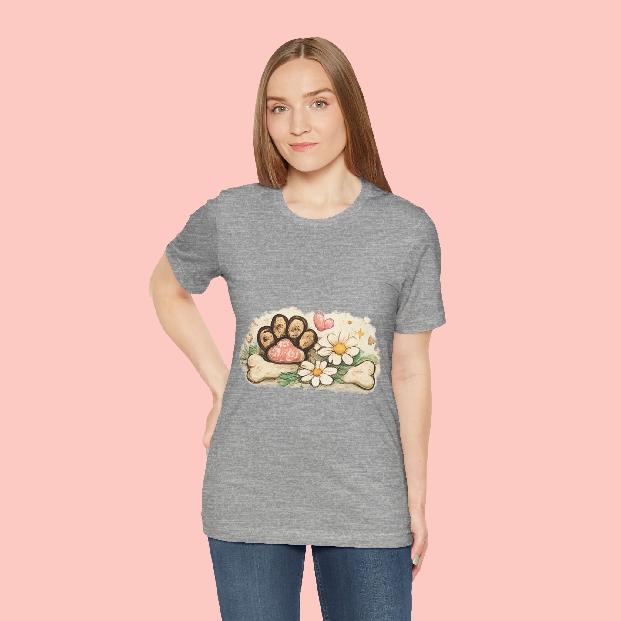 Dog Paw Floral T-Shirt — Cute Paw Print, Bone & Daisies Tee