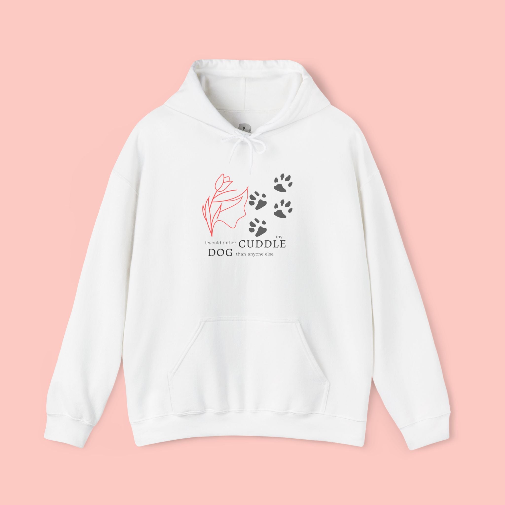 Dog Cuddle Hoodie – Minimal Paw Print & Script Pet Lover Sweatshirt