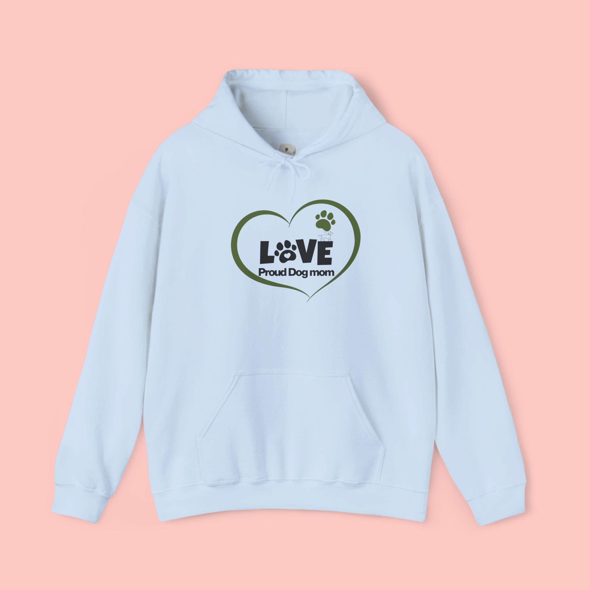 Dog Mom Heart Hoodie – "Love Proud Dog Mom" Paw Print Sweatshirt