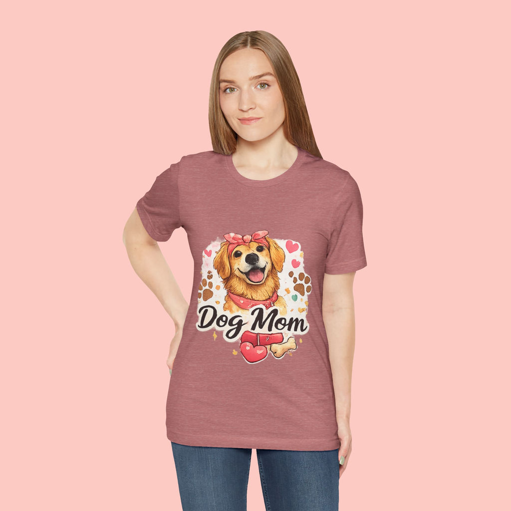 Dog Mom T-Shirt – Cute Golden Retriever Design with Hearts & Paw Prints